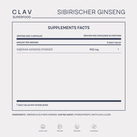 CLAV Siberian Ginseng Extract - 900mg Eleutherococcus Root Powder - Reduction of Tiredness & Fatigue - 60 Ginseng Capsules - Vegan - Made in Germany