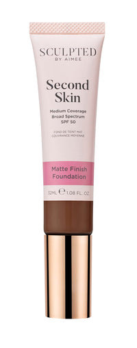 SCULPTED by Aimee Connolly Second Skin Matte Liquid Face Foundation from Sculpted by Aimee - 32ml Buildable, Medium Coverage Foundation with Matte Finish, Hyaluronic Acid, Collagen Boosting Formula, SPF 50, (Ebony 8.0)