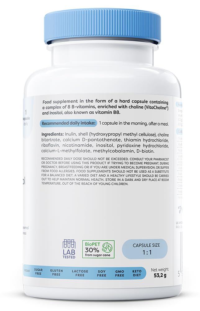 OSAVI Osavi B–Complex with Choline & Inositol – 120 Vegan Capsules | Complete B–Vitamin Support for Energy, Nervous System & Mental Performance | with VitaCholine® | Clean Label | Vegan–Friendly