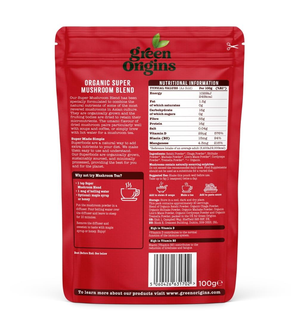 Green Origins Organic Super Mushroom Blend Powder 100g