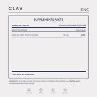 CLAV Zinc 25mg Vegan Certified - 180 Elemental Zinc Tablets in a Jar (6 Months Supply) - High Strength Zinc Bisglycinate Mineral Supplement - Supports Immune System, Hair, Skin & Nails for Women & Men
