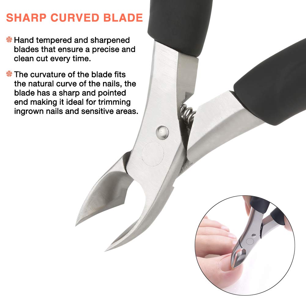 BEZOX Toe Nail Clippers for Thick or Ingrown Nails - Heavy Duty Stainless Steel Soft Grip Toe Nail Cutters - Olecranon Short