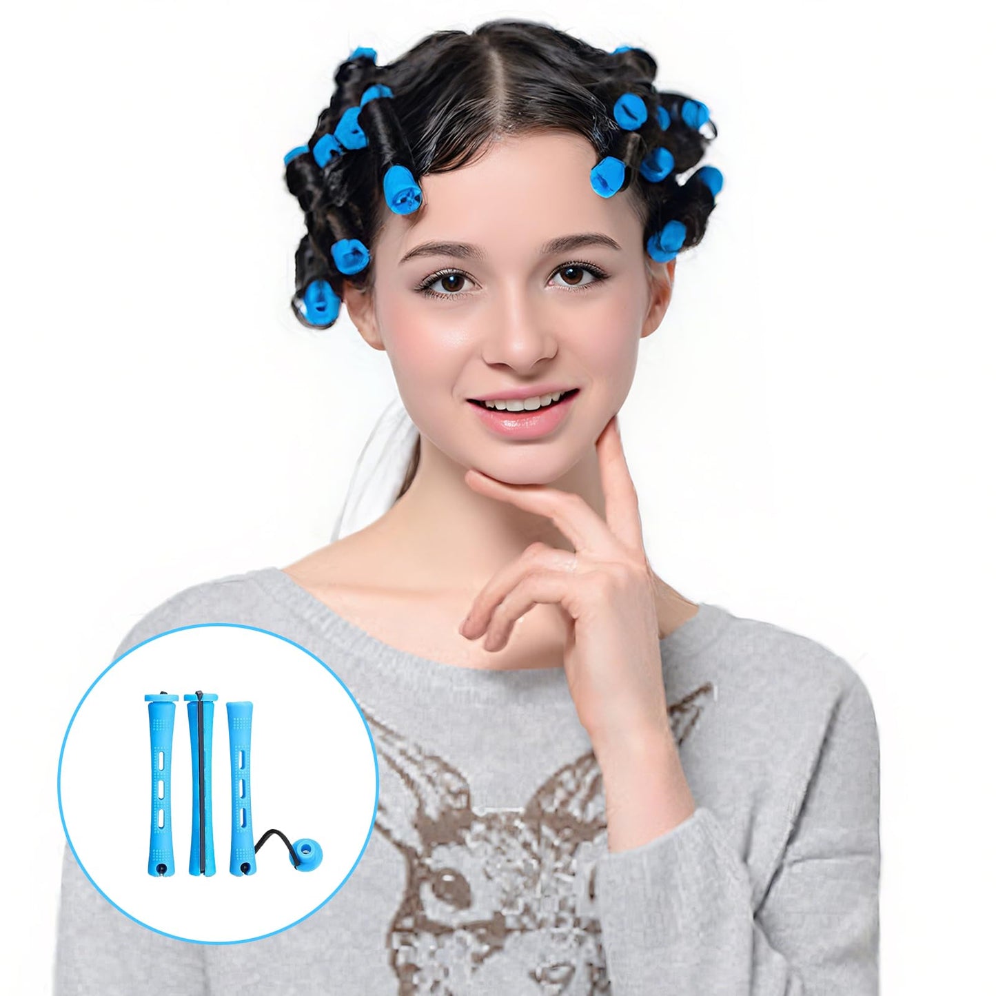strrng 60 Pcs Perm Rods, 0.35 Inch No Damage Perming Rods, Small Blue Perm Rollers, Reusable Portable Perms Curlers, Perming Kit for Women & Men Natural Hairs Long Short Hairs Styling Tool.(Blue)