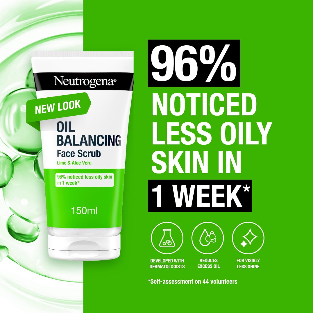 Neutrogena Oil Balancing Face Scrub (1x 150ml) for Oily Skin, Helps Remove Excess Oil and Clear Pores, For a Refreshed, Mattified and Radiant Complexion