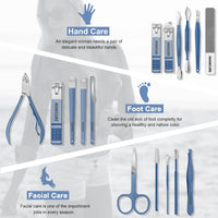 Leipple Manicure Set Professional Nail Clippers Pedicure Kit, 16 pcs Stainless Steel Nail Care Tools Grooming Kit with Luxurious Travel Leather Case for Thick Nails Men Women Gift (Blue)