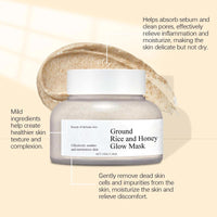 Honey Glow Clay Mask with Ground Rice, Pore Minimizing & Brightening Face Mask, Hydrating & Deep Cleansing, Reduction, Skincare