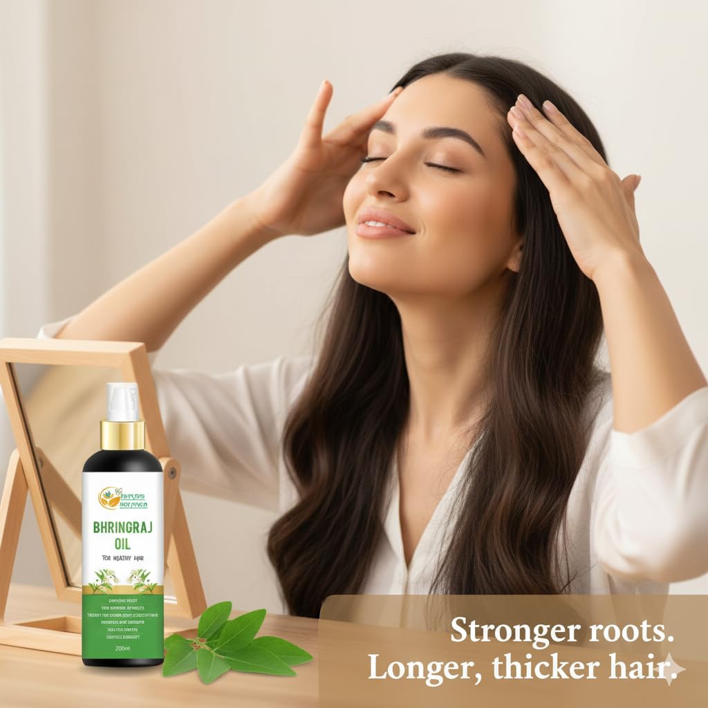 Herbs Botanica Bhringraj Oil for Hair Growth Organic Ayurvedic Herbal Hair Oil with Bhringraj, Amla, Aloe Vera, Sesame & Curry Leaf Reduces Hair Fall, No Silicones or Parabens 6.76 Fl Oz
