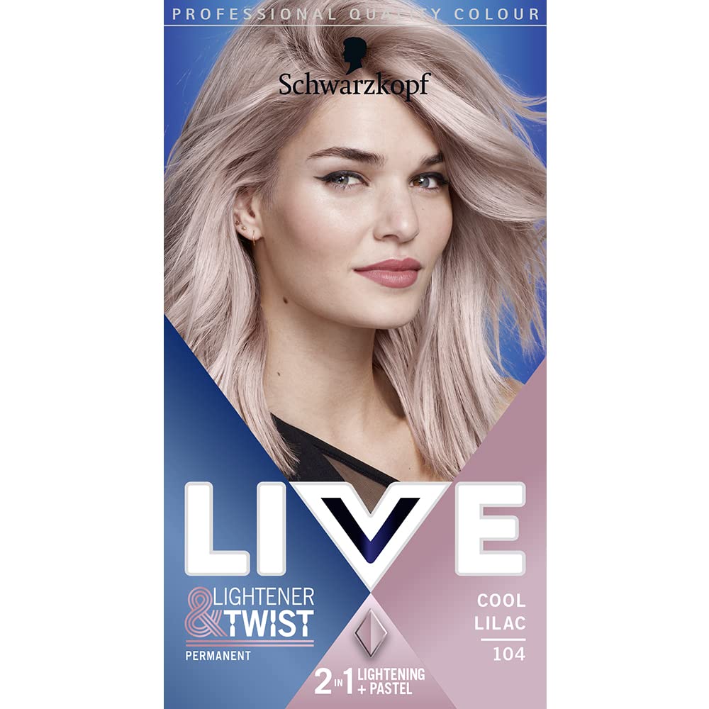 Schwarzkopf LIVE Lightener + Twist Permanent Purple Hair Dye, 2 in 1 Formula, Lightens and Colours Up To 3 Levels- Cool Lilac 104