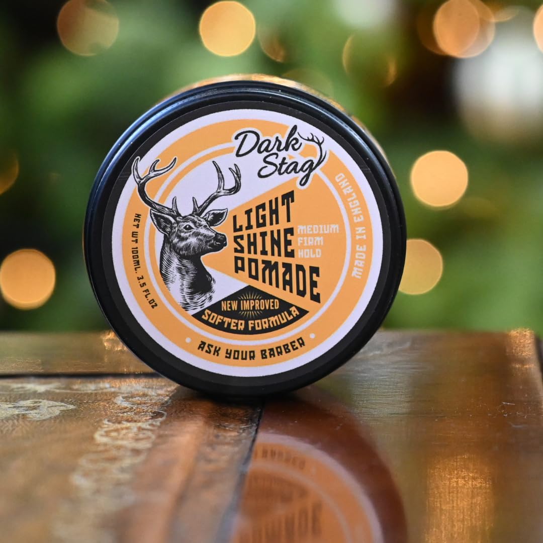 Dark Stag Light Shine Pomade, Medium Hold Hair Pomade For Men, Water Based Easy to Wash Hair Pomade, Sleek Traditional Styles, 100ml / 3.5oz