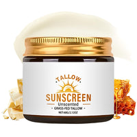 TBeautfave Beef Tallow Sunscreen SPF 50+, Grass Fed Beef Tallow for Face Sun Cream SPF 50,Body & Face Sunscreen for Dry Sensitive Skin, Lightweight, Non Greasy, Unscented, 60g