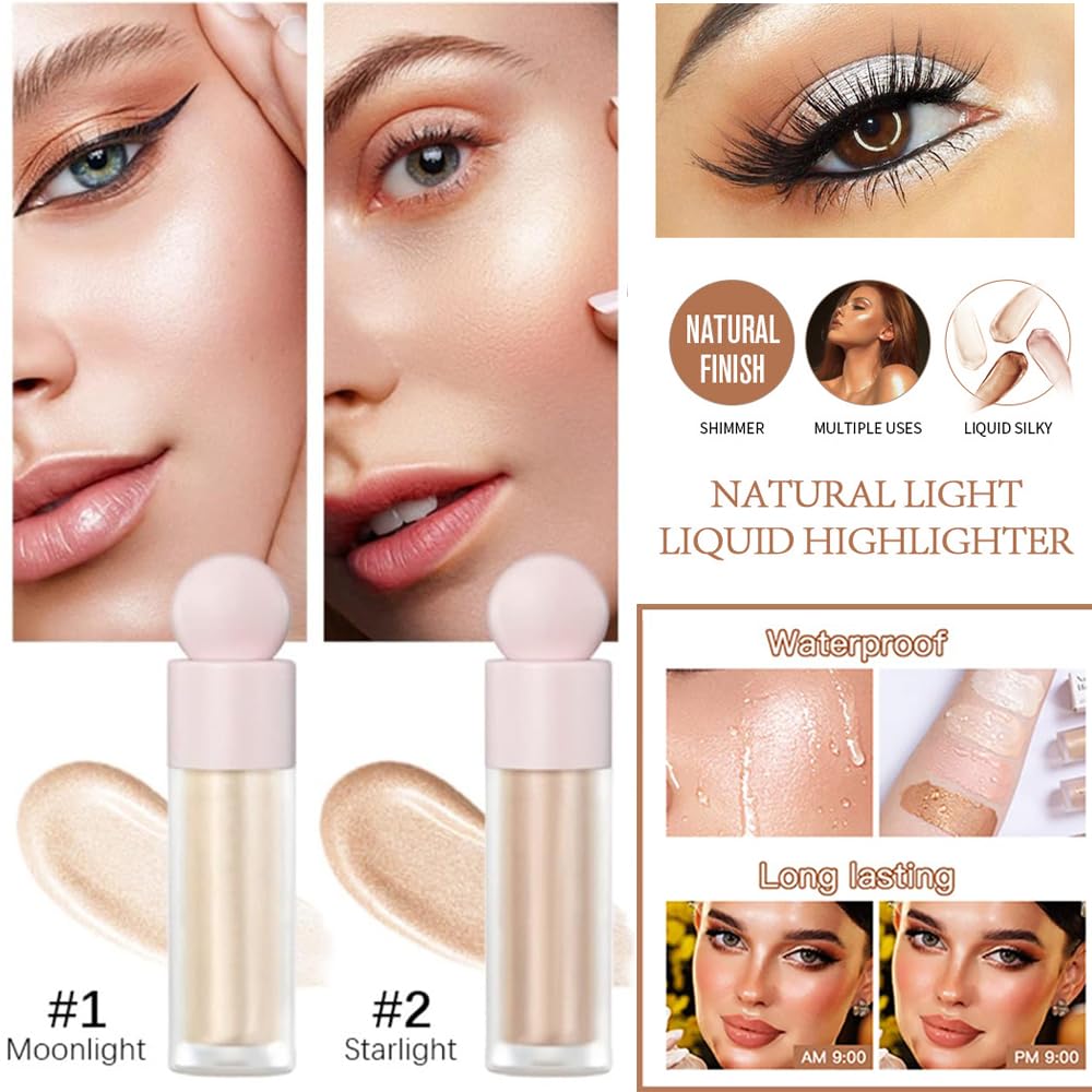 Mornery Liquid Highlighter - Contour Face Stick/Shimmer Cream Makeup, Glitter Luminizer With Cushion Applicator, Natural Looking Bronzer (01 Moonlight)