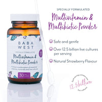 BABA WEST Baba West | Children's Multivitamin & Multibiotic Powder | with Live Cultures, Essential Vitamins & Minerals | Kids 1 to 12 Years
