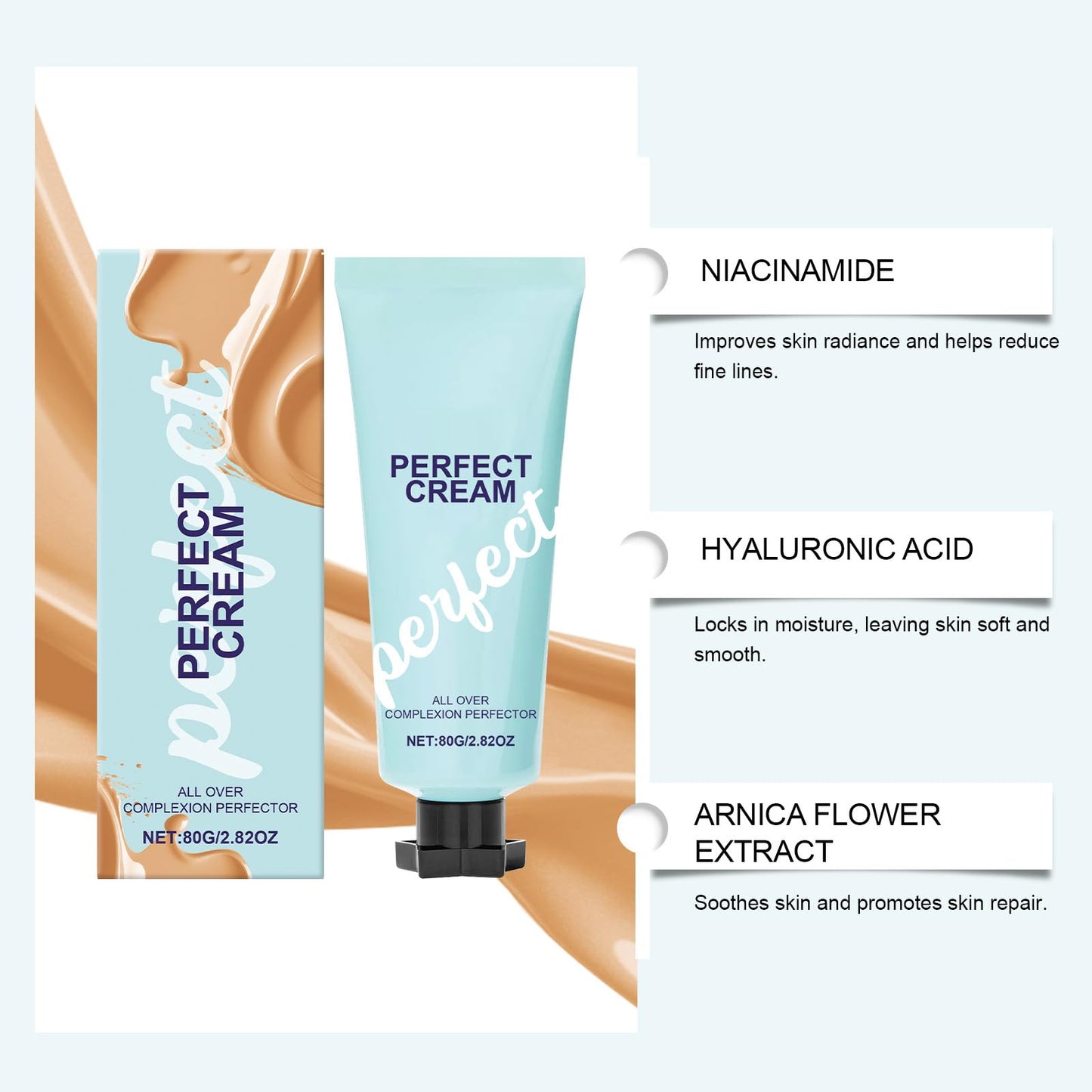 HERBENJOY All-Over Complexion Perfector, Long-Lasting CC Cream Foundation,Covering Corrector Invisible Pores Face Concealer, CC Cream Light，Even Skin Tone Makeup and Skin Care (1PC, One Size)