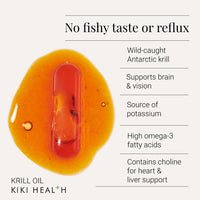 KIKI HEALTH KIKI Health Krill Oil Capsules High Strength 590mg - Naturally Rich in Long-Chain Fatty Acids EPA & DHA, Support Heart, Brain, Liver, & Vision - Omega 3 Fish Oil Alternative, Gluten Free - 30 Capsules