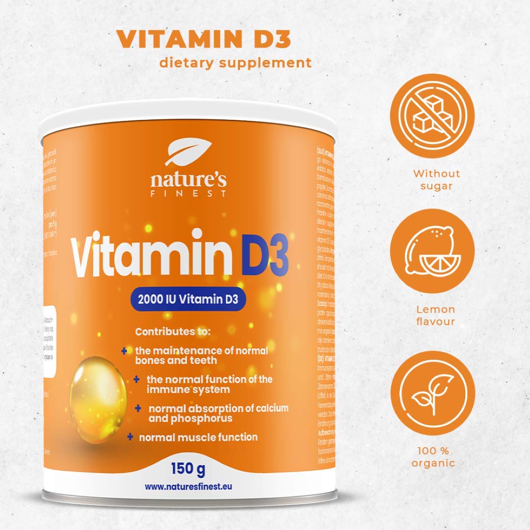 Nature's Finest by Nutrisslim Vitamin D3 Powder 2000IU | 50µg of Vitamin D per Serving | Most Bioavailable Form of Vitamin D3 Powder | for Vegetarians and Vegans