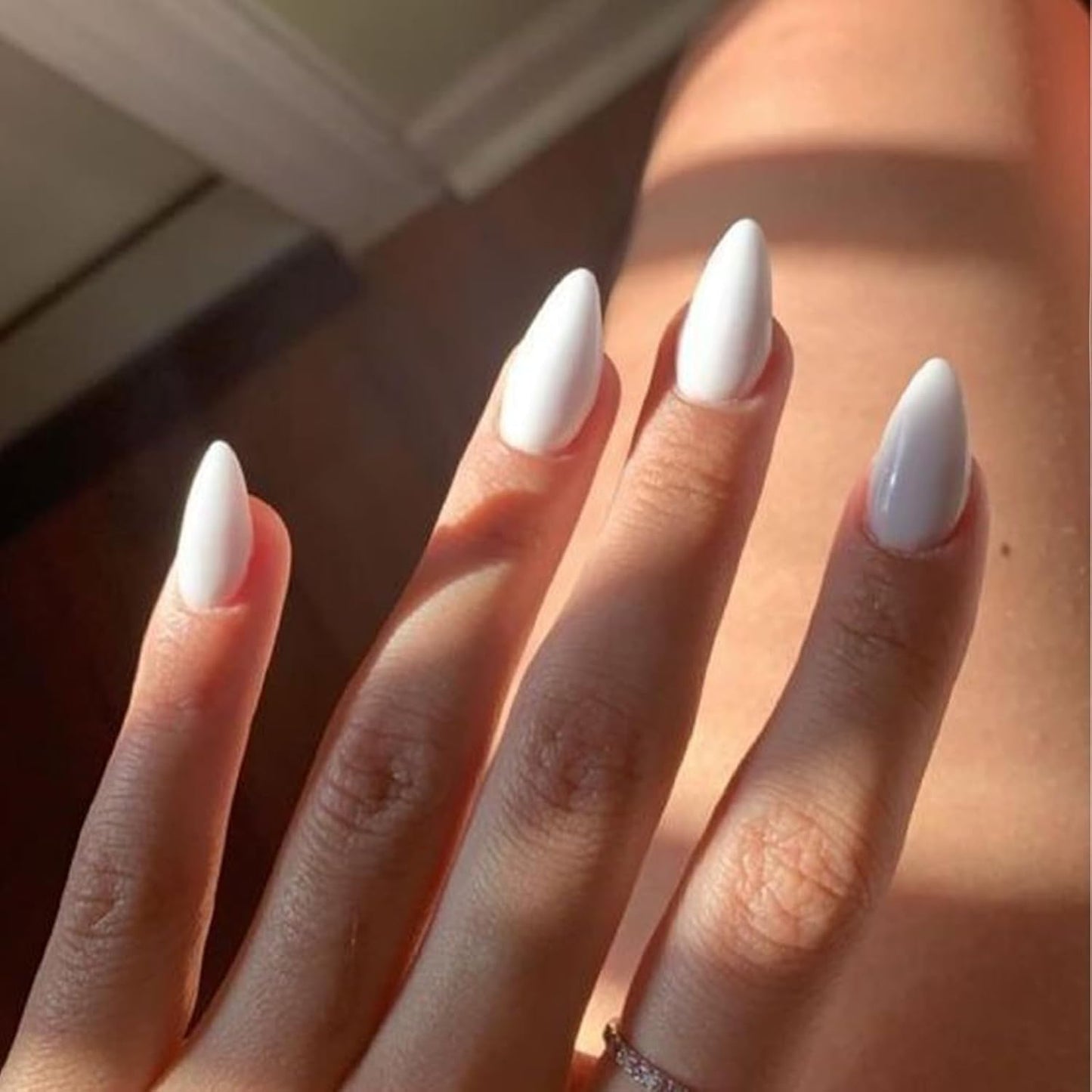 All White Press on Nails Short Almond Shaped, SXVME 30 Pcs Thick Short Fake Nails Press ons Natural Acrylic False Nails Custom Solid Color Glue on Nails Medium Natural Fit Stick on Nails For Women