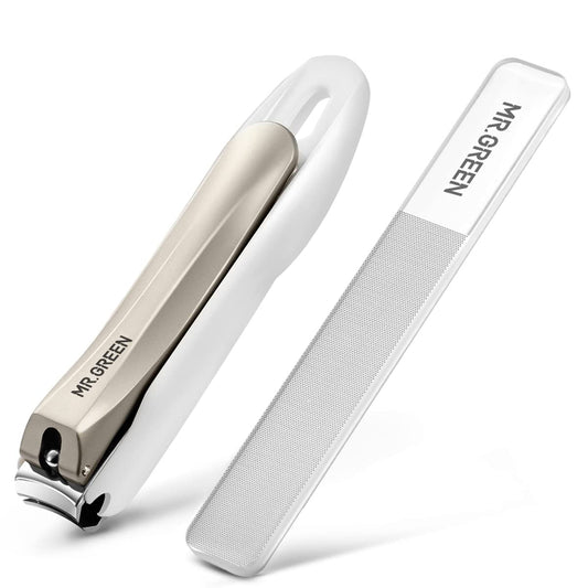 MR.GREEN Nail Clippers Anti Splash Fingernail Cutter Stainless Steel Manicure Tools Nail Scissors Detachable Design Nail Trimmer (Medium+Glass File)