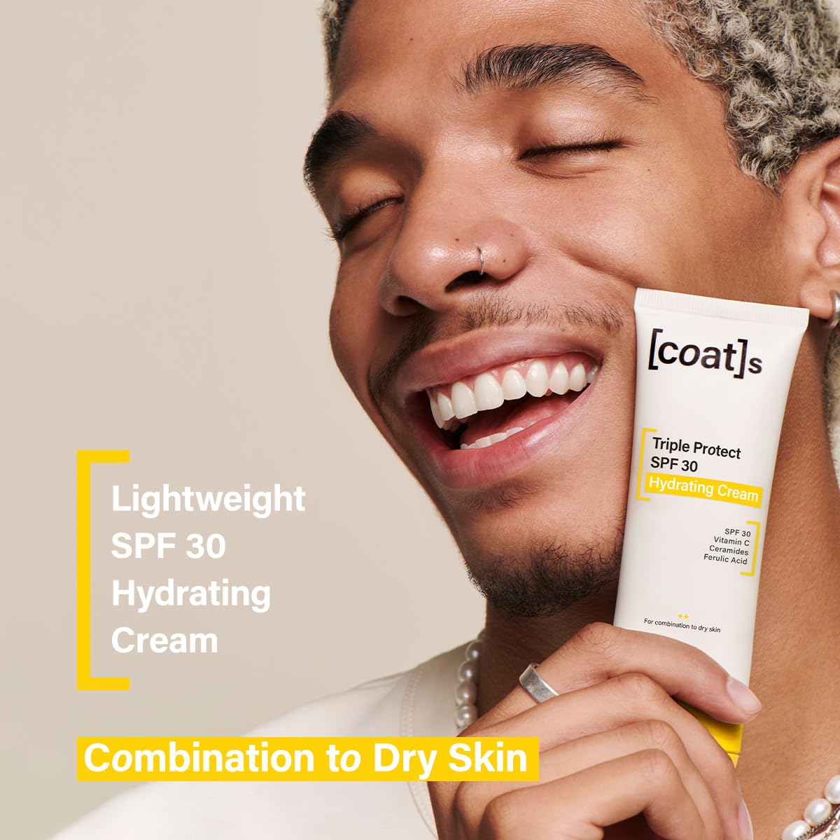 Coats SPF 30 Triple Protect Hydrating Face Cream with Ceramides + Vitamin C, UVA/UVB Protection. Non-Greasy, Non-Comedogenic SPF Face Moisturiser Sunscreen for Combination to Dry Skin (75ml)