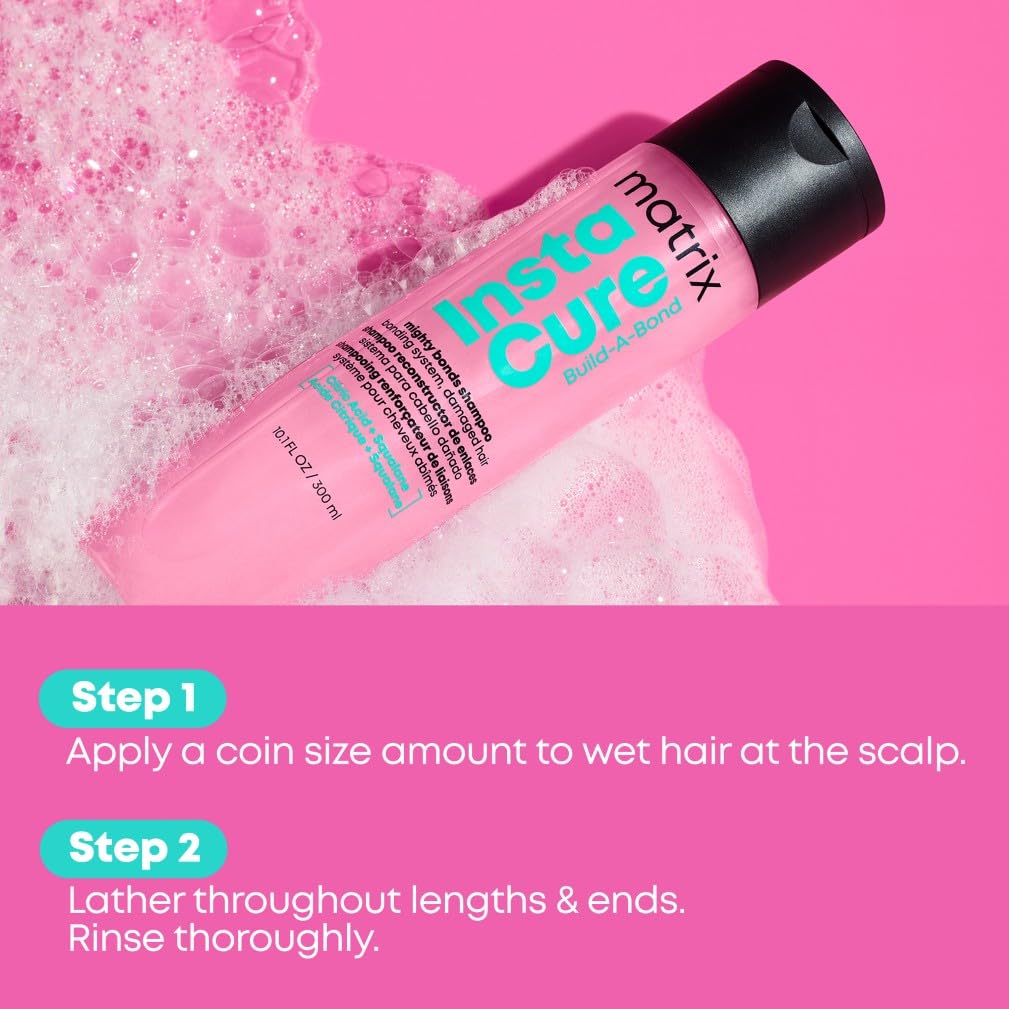 Matrix InstaCure Build-A-Bond Mighty Bonds Shampoo, Deep Repair Cleanser with Citric Acid and Squalane, For Over-Processed and Damaged Hair, 300ml