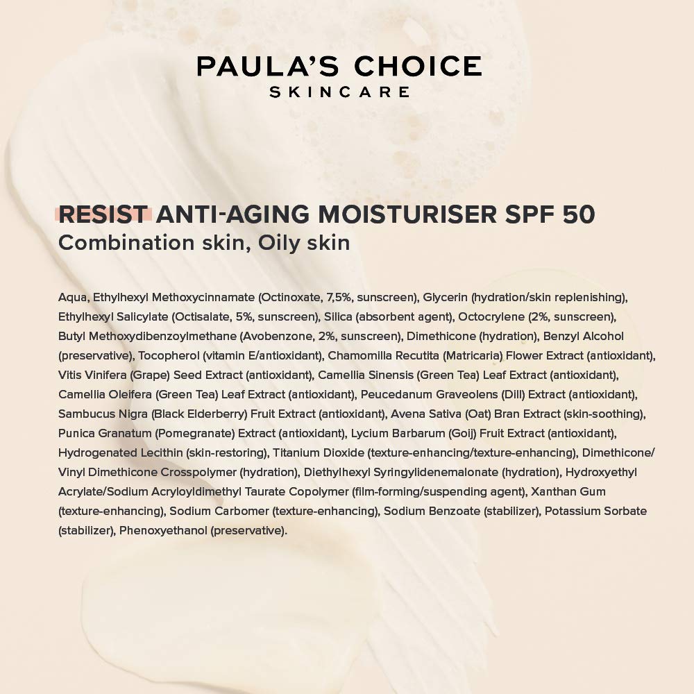 PAULA'S CHOICE Paula’s Choice RESIST Moisturiser SPF 50 - Anti Aging Day Cream Reduces Blackheads & Brown Spots - Sun Protection with a Soft Matte Finish - Combination to Oily Skin - 60 ml