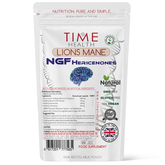 Lions Mane NGF - High Strength - Vegan - No Fillers, Binders or Flow Agents - Pullulan Capsules (120 Capsule Pouch)