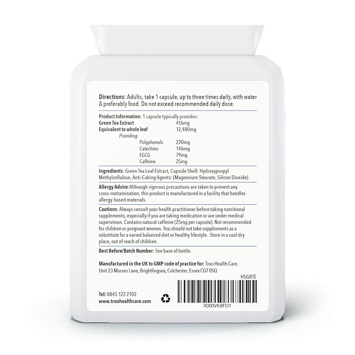 Troo Health Care Green Tea Extract Supplement (12,480mg) - 90 Capsules - Providing Polyphenols, Catechins and EGCG - UK Manufactured to GMP Standards