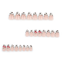 NLFOX 24pcs Short Almond Press on Nails - Leopard Print French Tip Design With Glue - 12 Sizes Cherry Pattern Full Cover Stick on for Women Girls