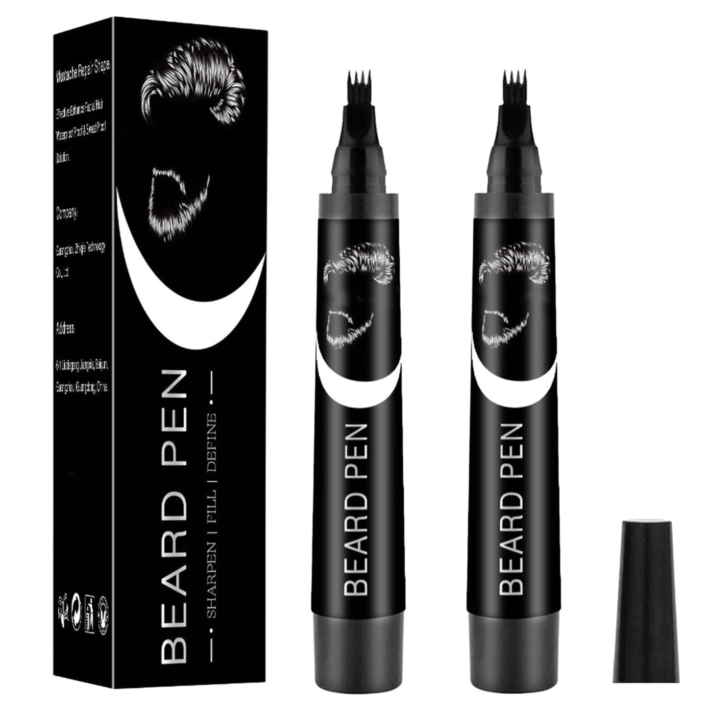 RubyTint Beard Dye for Men – Waterproof Formula with 4-Prong Tip – Helps Fill & Shape for a Natural Look Multi-Use Beard Pen Filler (black 2pcs)