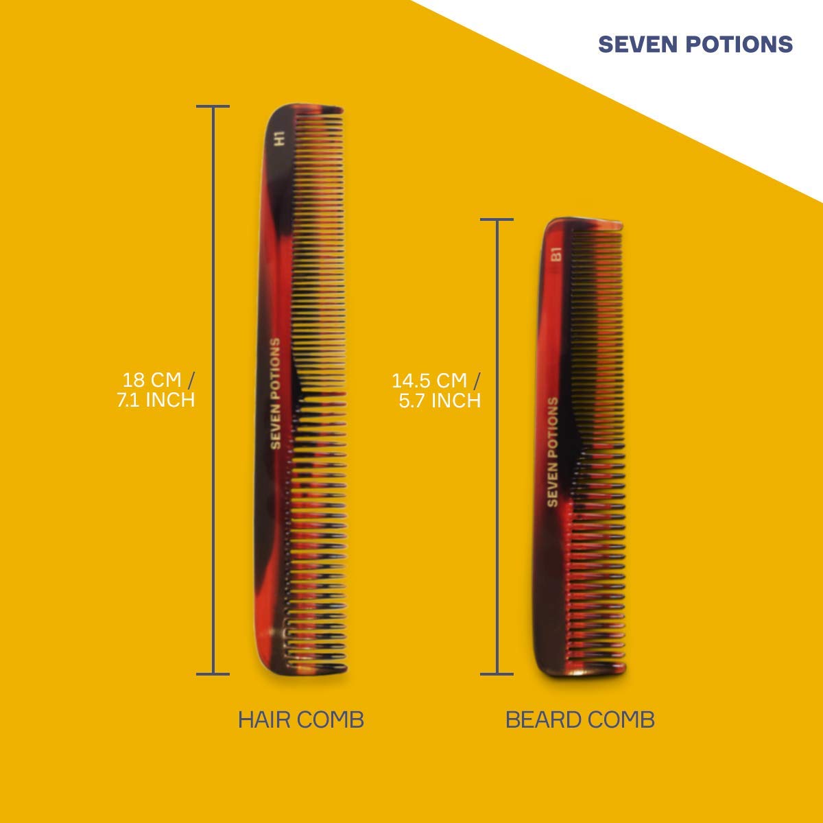 SEVEN POTIONS Seven Potions Beard Comb — Fine and Coarse-Tooth Comb for Men's Hair, Beard & Moustache — Handmade (14.5 cm / 5.7 inch)