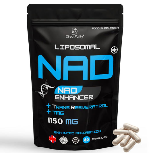 Directpurity Direct Purity NAD Supplements – 1150 mg Healthy Aging Liposomal NAD with Trans Resveratrol TMG and Piperine Blend Supports Cellular Health DNA Repair Energy and Metabolism – 60 Vegan Capsules