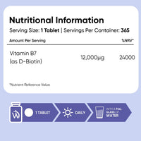 WeightWorld Biotin Tablets - 365 Vegan Tablets - 1 Year Supply - 1 Tablet per Day - 12000mcg Biotin Supplements - Travel-Friendly, Non-GMO & Magnesium Stearate-Free Vitamin B7 Supplement