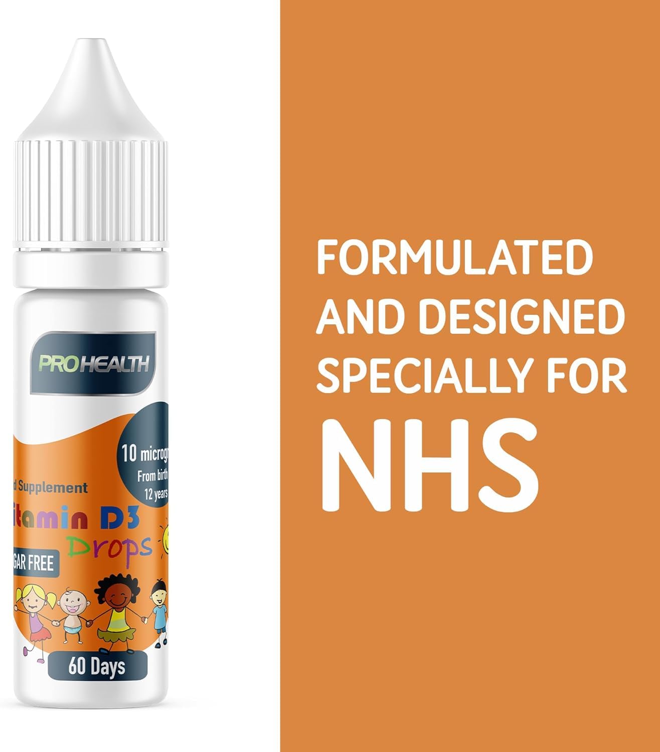 PROHEALTH Certified Preservative-Free Vegan Vitamin D3 Drops for Infants & Children - Sugar-Free, All-Natural, NHS Approved (60- Days Supply, 2-Pack)