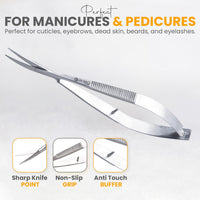 BORO Trade Cuticle Scissors Extra Fine Curved Grooming Shears Professional Precise Pointed Tip for Eyebrow Eyelash Trim Nail and Dry Skin Grooming Scissor Beauty Scissors for Manicure Pedicure Women Men(Silver)