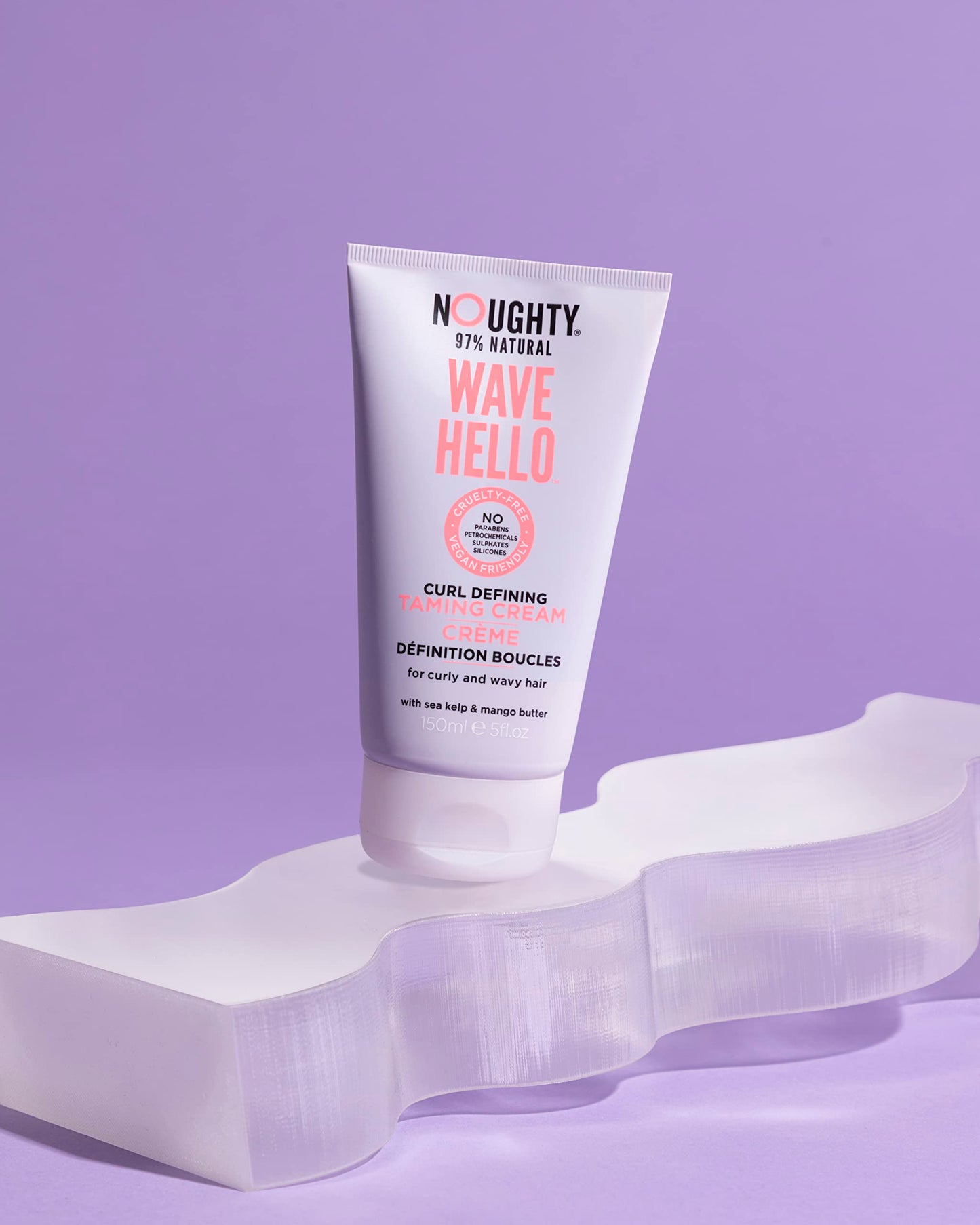 Noughty 97% Natural, Wave Hello Curl Taming Cream, 97% Natural Sulphate Free Vegan Curl Defining Haircare, Vitamin Rich Smoothing Formula for Curly and Wavy Hair, with Sea Kelp and Mango Butter 150ml