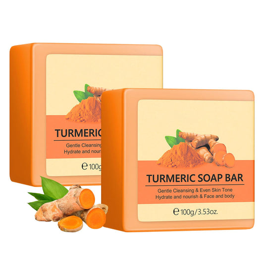 Turmeric Glow Soap - 2PCS Turmeric Soap for Face & Body - Natural Handmade Soap for Skin Brightening - Dark Spot Remover Soap Bar for Acne, Hyperpigmentation, Smooth and Cleanses Skin