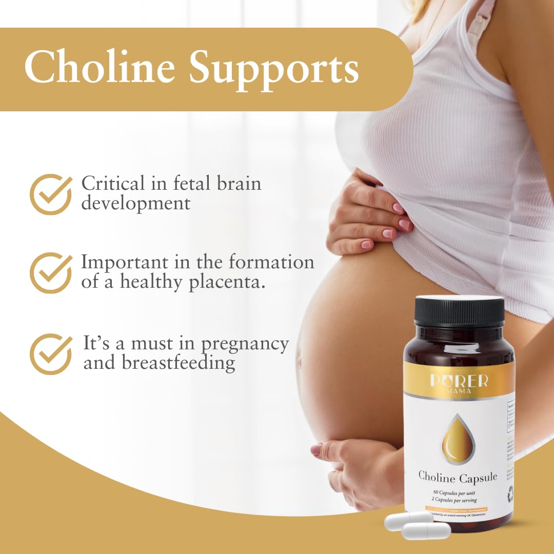 PurerMama Purer Mama Choline Bitartrate 550mg – 60 Capsules | Cognitive Function, Brain Health & Cellular Support | Supplement for Adults and Pregnant & Breastfeeding Mothers