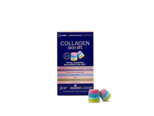 UPSA USPA x Nourished 7-in-1 Skin Lift Collagen Gummies for Women - Vegetarian Collagen, Ovoderm® Complex, Vitamin C, Multivitamins, Fibre - Collagen Supplements Skin Firmness and Smoothness - 30 Gummies