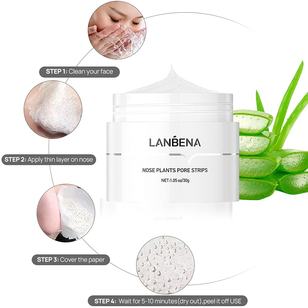 LANBENA Blackhead Mask (30g), 60 Pieces Nose Pore Strips, Note: Cream Goes Dry out/Gunk below 25 Degrees, Place Bottle in Boiling Water to Soften