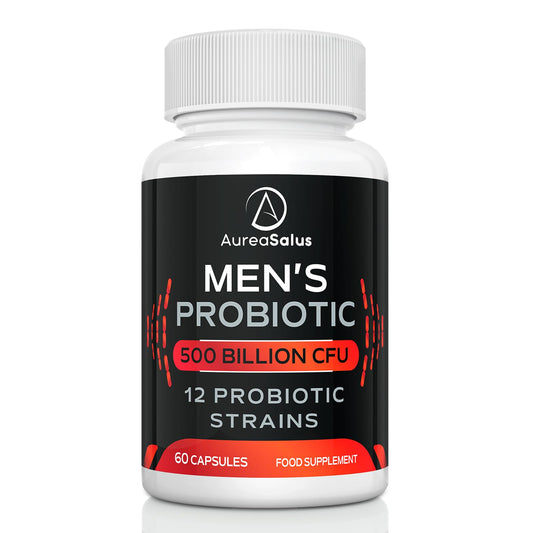 AureaSalus Probiotic for Men, 500 Billion CFU 12 Strains, Men's Probiotic with Cranberry, Turmeric, Goji Berry, Probiotics for Gut & Digestive Health, Gluten and Dairy Free, 60 Capsules (60 Count (Pack of 1))