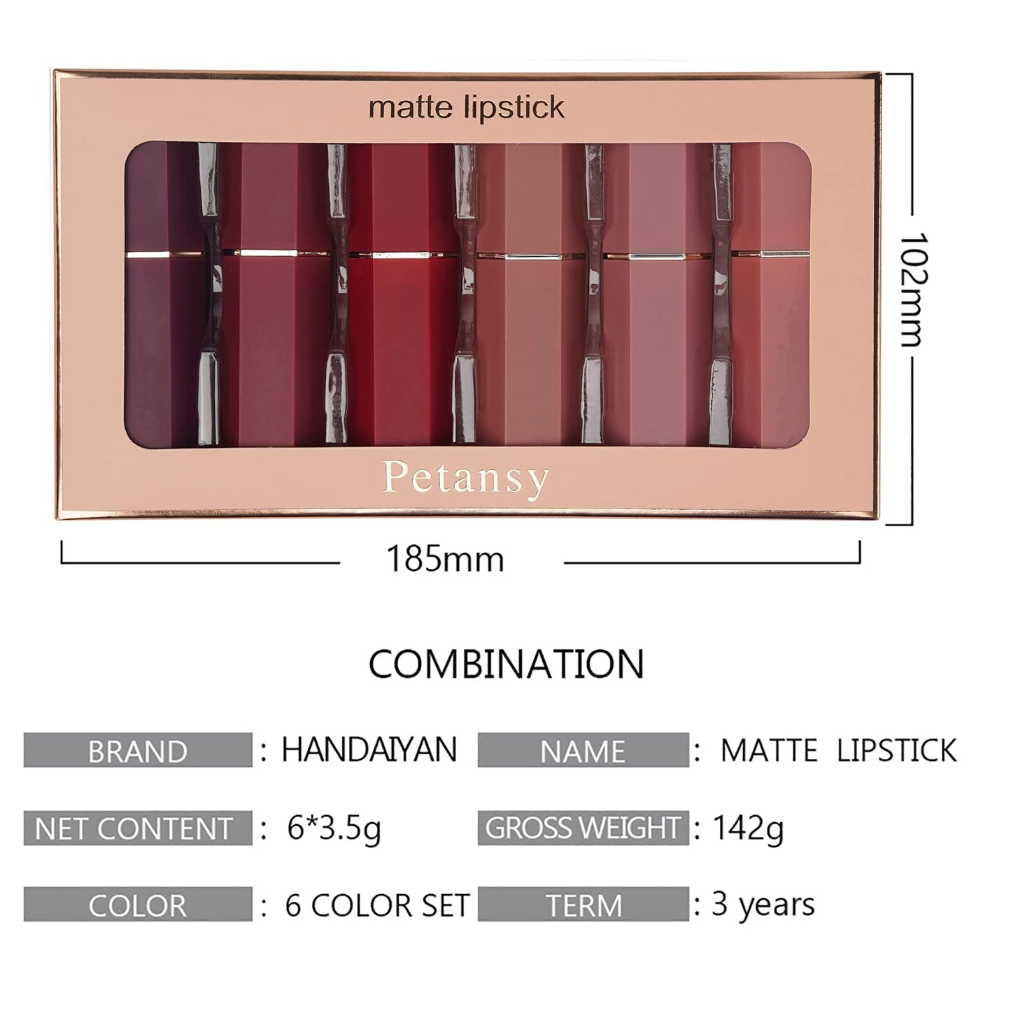 Petansy Matte Lipstick Set 6 Colors Nude Moisturizer Smooth Lipstick Long Lasting Waterproof Lipstick Makeup Gift Set