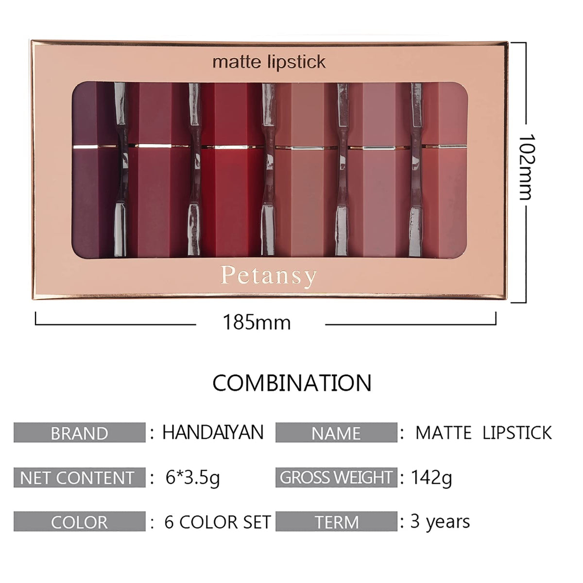 Petansy Matte Lipstick Set 6 Colors Nude Moisturizer Smooth Lipstick Long Lasting Waterproof Lipstick Makeup Gift Set