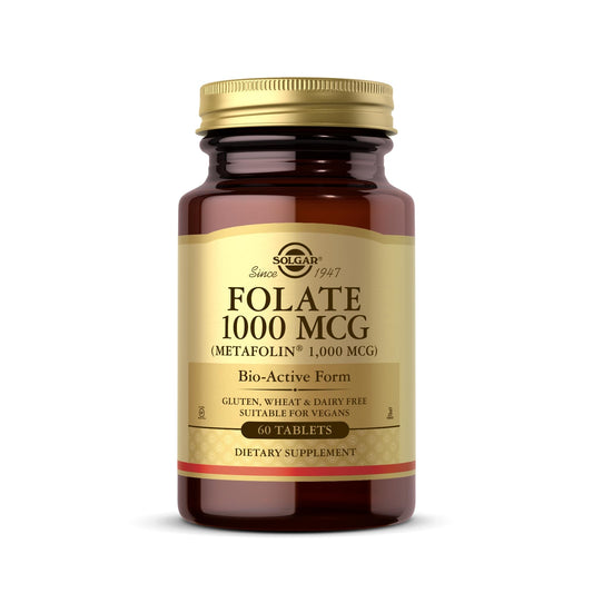 Solgar Folate 1000mcg - High Strength Formula - Healthy Maternal Tissue Growth During Pregnancy - Vegan - 60 Tablets