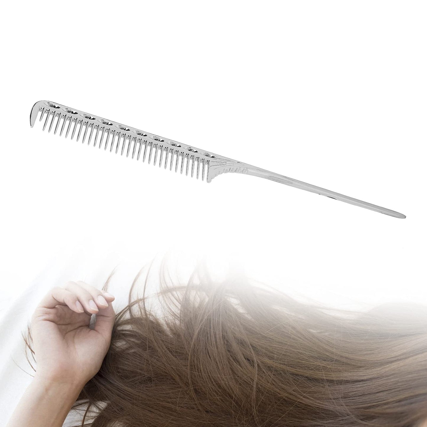 FILFEEL Hair Comb, Professional Rat Tail Hair Comb Salon Hairdressing Styling Comb Barber Aluminum Metal Comb (Silver)