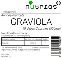 Nutrics® GRAVIOLA Fruit 500mg 90 V Capsules -1 Month Supply - Soursop Suitable for Vegan Vegetarian Halal Kosher