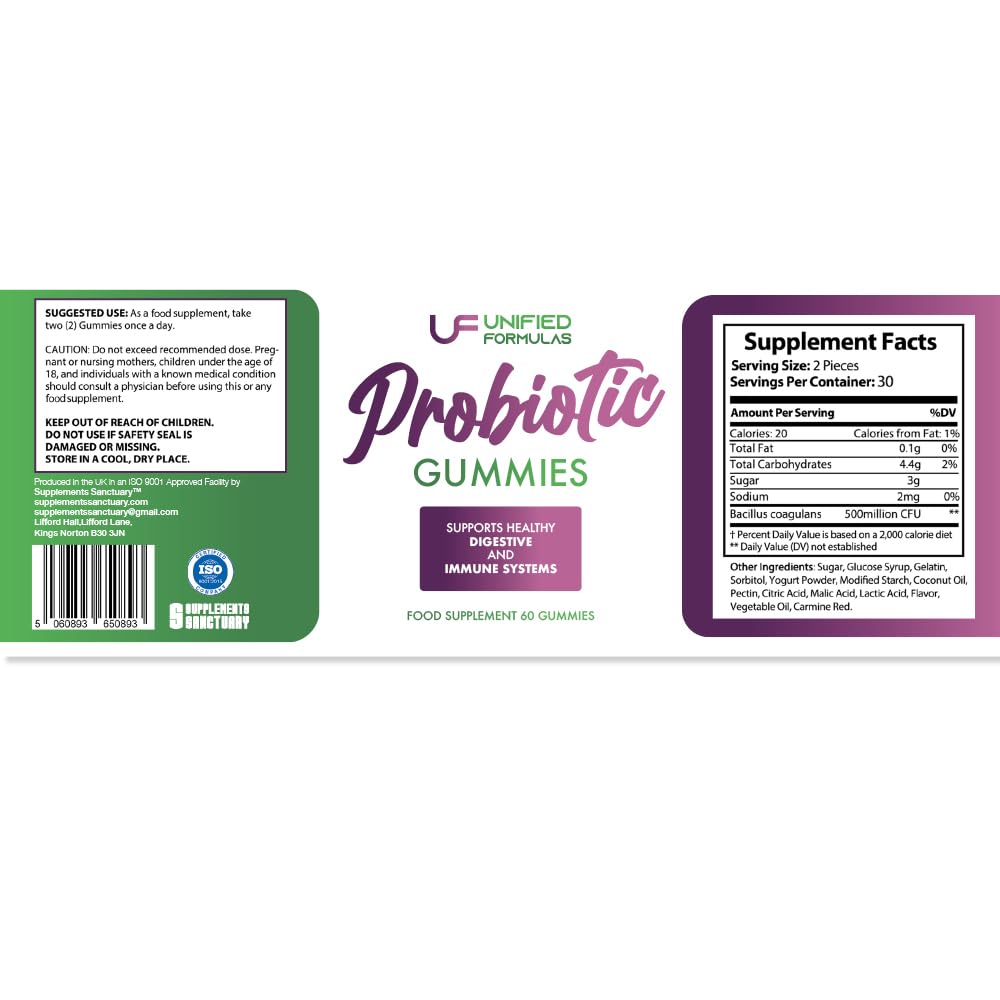 UF Unified Formulas Probiotic Gummies, Supports Helthy Digestive and Immune System, 60 Gummies