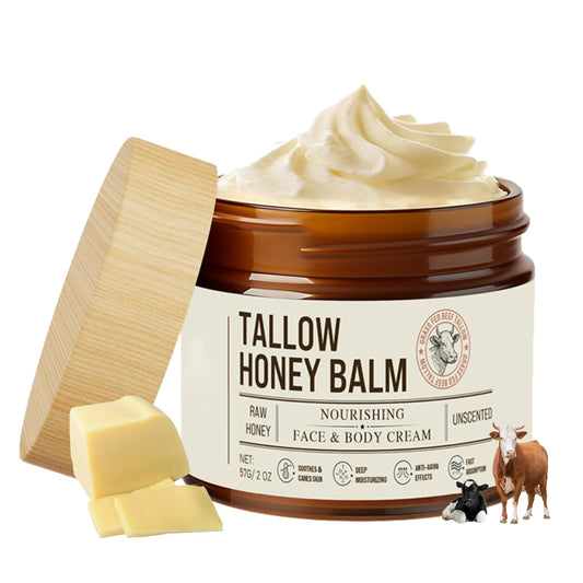 Cureluxe Body Moisturiser & Face Cream with Natural Beef Tallow,Beef Tallow Honey Blam for Face & Body Care,Smooth Skin,Deep Hydration & Nourishment,Day Cream for All Skin Types,57g