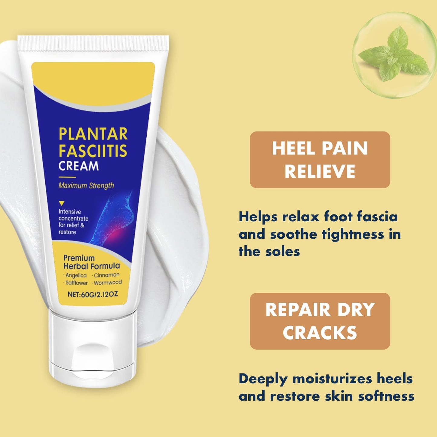 Plantar Fasciitis Relief Cream - Foot Cream for Cracked Heels and Dry Skin, Heel Pain Relief for Plantar Fasciitis, Heel Spurs & Sore Feet