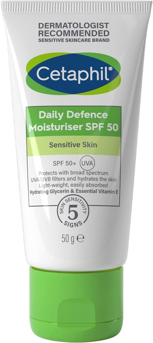 Cetaphil Daily Defence Face Moisturiser, SPF 50+ Day Cream With Glycerin, 50g, Sunscreen For All Skin Types