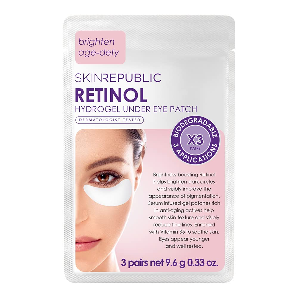 Skin Republic Retinol Hydrogel Under Eye Patches, Brightens Dark Circles, Helps Smooth Skins Texture, Enriched wih Vitamin B5, Pack of 3