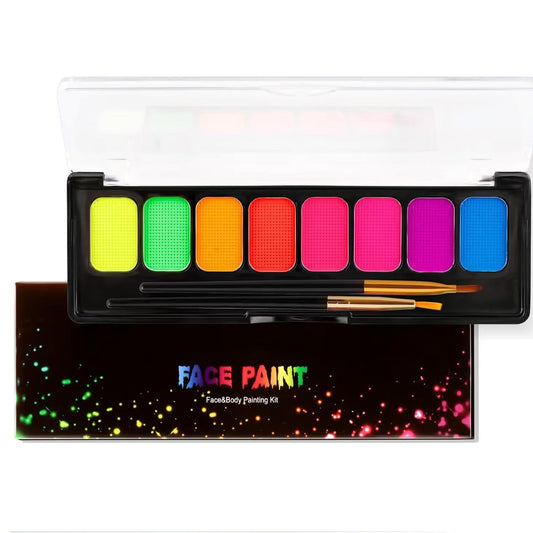 Generic 8 Colors Neon face paint – UV glow in the dark face paint palette – quick-dry and easy to remove – vibrant body and eyeliner colours for parties and festivals